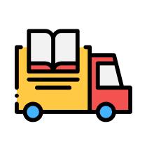 picture of a yellow van with a book displayed